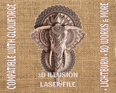 ELEPHANT MANDALA 3d illusion & laser-ready file 3DWave.us